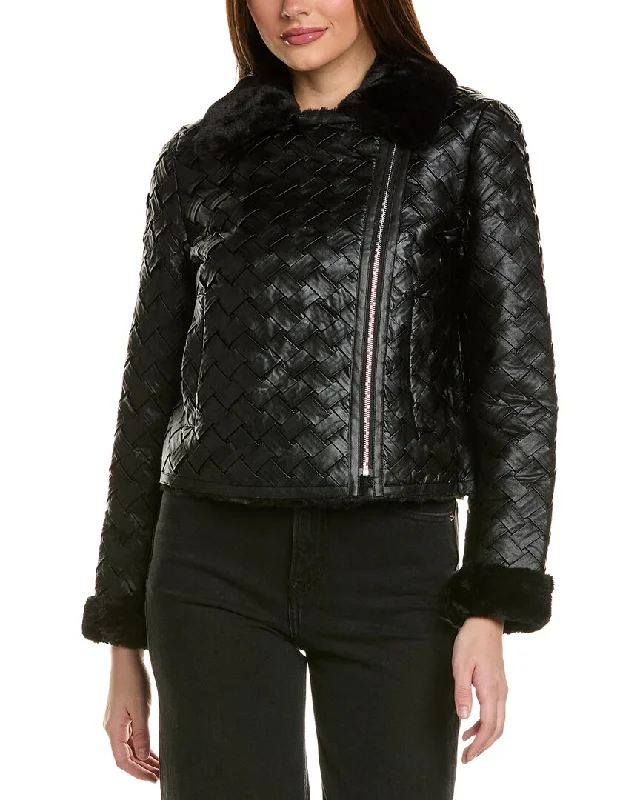 Women's reversible down coats with two - tone designs for versatile stylingAdrienne Landau Basketweave Bomber Jacket