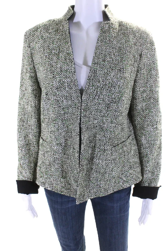 Women's longline double - breasted camel coats for a sophisticated lookAkris Punto Womens Hook Front V Neck Knit Jacket Green White Black