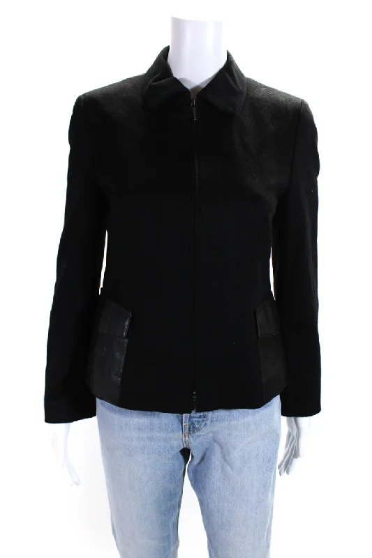 Water - resistant women's trench coats with adjustable cuffs for rainy daysAkris Punto Womens Wool Patchwork Zipped Long Sleeve Jacket Black