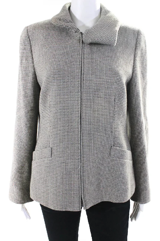 Belted women's cashmere coats in soft pastels for a luxurious feelArmani Collezioni Womens Gray Textured Cowl Neck Long Sleeve Jacket