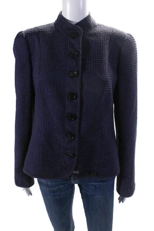Women's longline double - breasted camel coats for a sophisticated lookArmani Collezioni Womens Quilted Satin Button Up Jacket Purple Wool