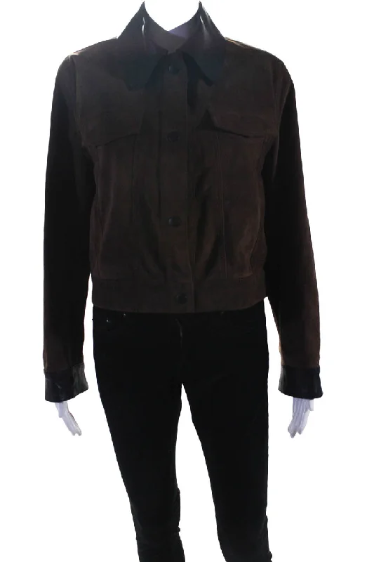 Plus size women's wool blend coats for a warm and stylish winterBorboniana Womens Button Front Collared Short Suede Jacket Brown Black Small