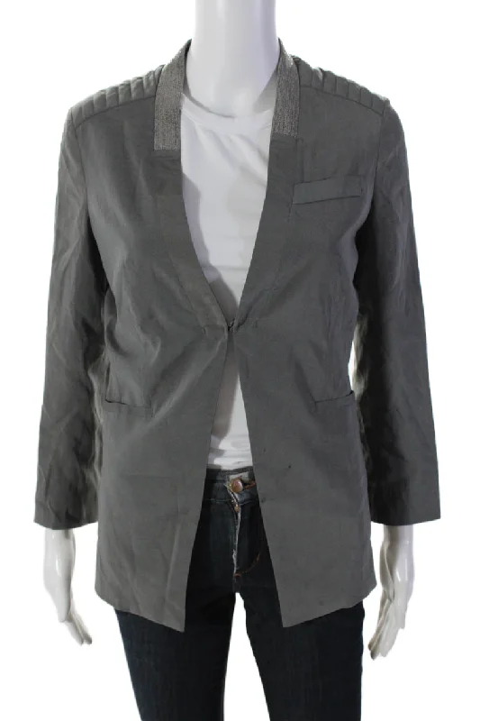 Plus size women's wool blend coats for a warm and stylish winterBrunello Cucinelli Womens Silk Beaded Detail Open Front Jacket Gray