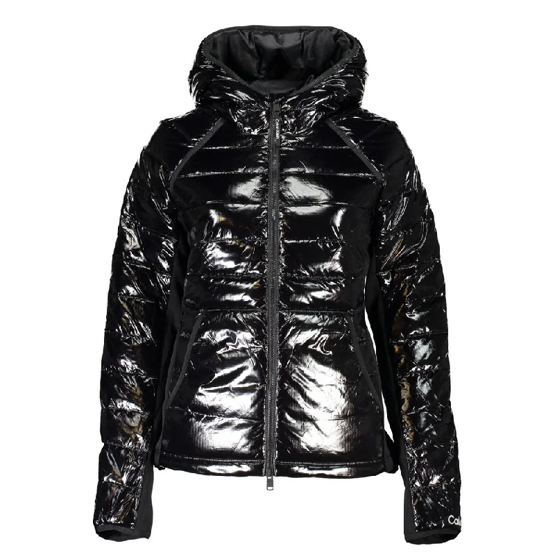 Shearling - lined women's leather coats for ultimate warmth and luxuryCalvin Klein Chic Hooded Nylon Jacket with Contrast Women's Details