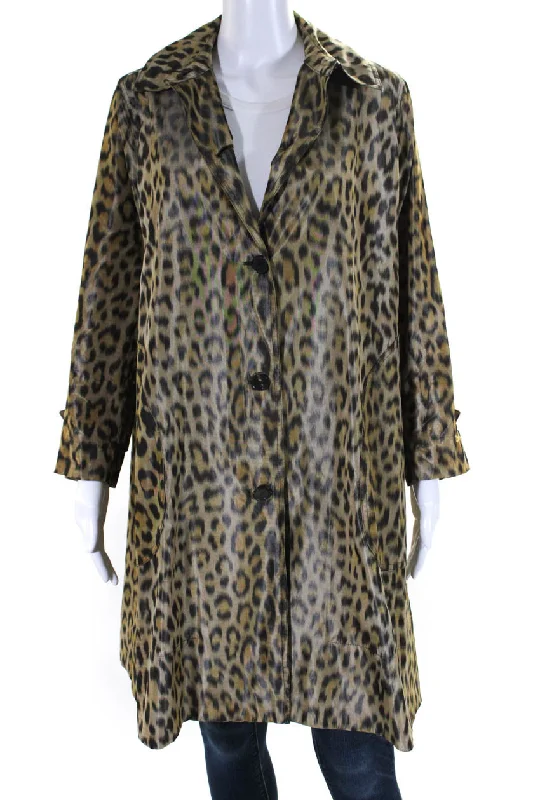 Women's cropped leather coats with silver studs for an edgy lookChristian Dior Womens Midi Length Leopard Print Taffeta Jacket Brown Silk