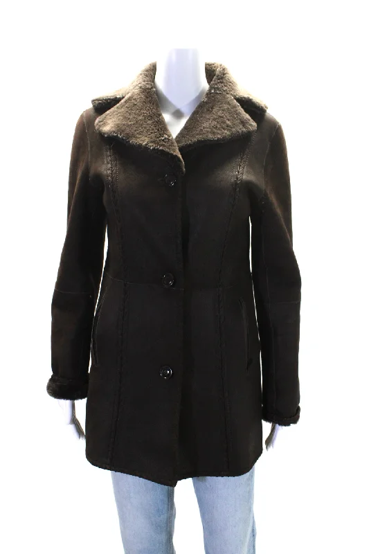 Women's waterproof parka coats with multiple pockets for practicalityCole Haan Collection Womens Shearling Button Down Jacket Brown