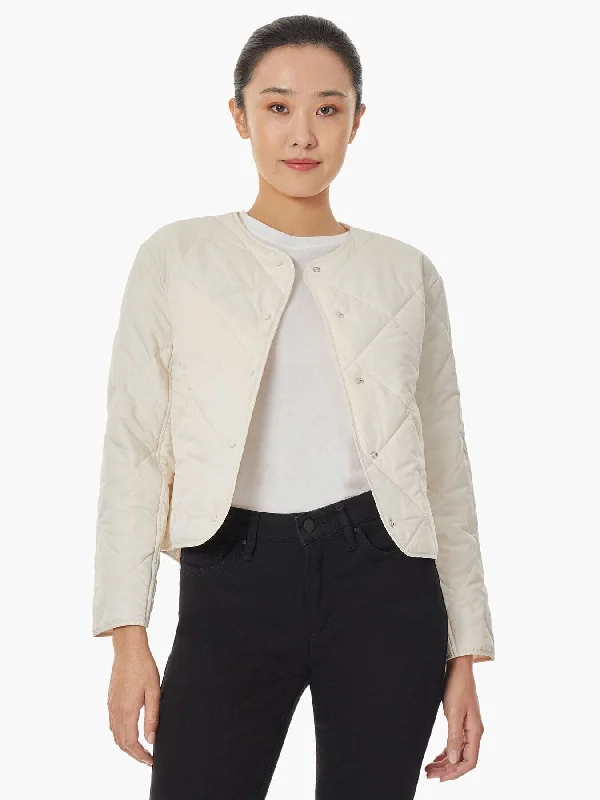 Women's longline double - breasted camel coats for a sophisticated lookCollarless Quilted Jacket