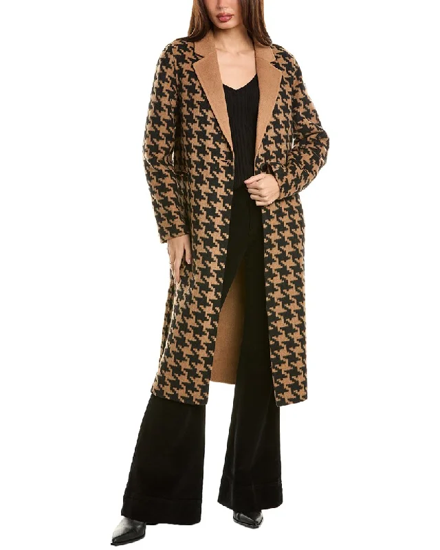 Women's long - sleeve wool coats in a houndstooth pattern for a classic charmElie Tahari Houndstooth Wool-Blend Coat