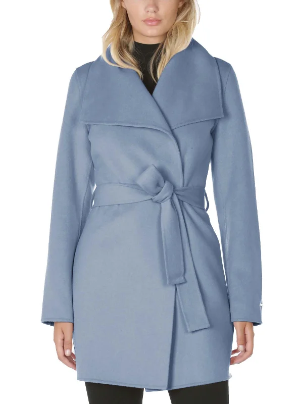 Long women's mac coats in a lightweight fabric for spring showersElla Womens Wool Blend Open Front Wrap Coat