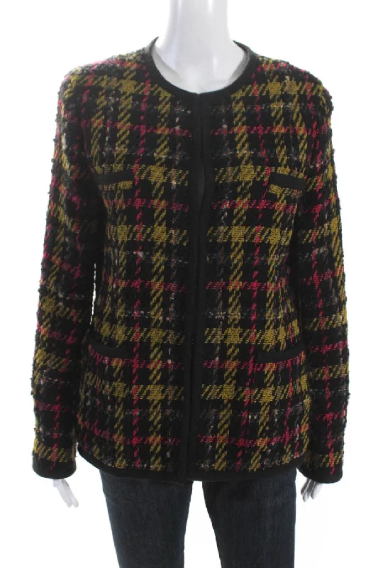 Women's long - sleeve wool coats in a houndstooth pattern for a classic charmEtro Womens Tweed Plaid Jacket Multi Colored Cotton Blend