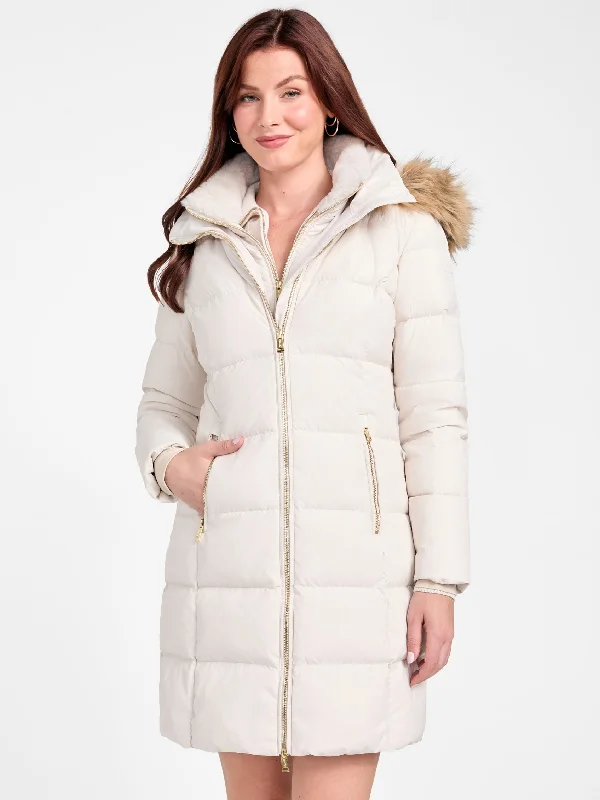 Hooded women's puffer coats in neon colors for high - visibility sportsEvie Real Down Coat