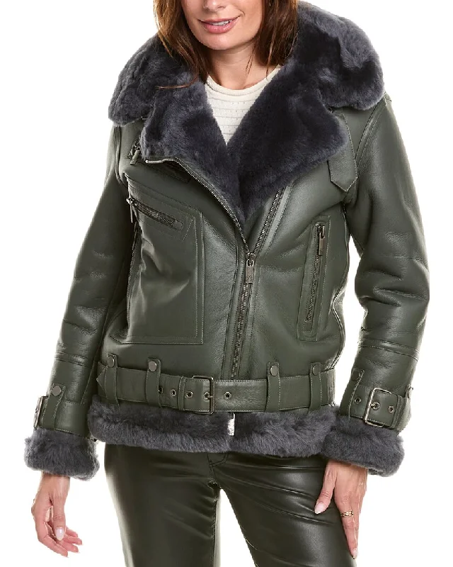 Embroidered women's cotton coats in a bohemian pattern for a unique designGORSKI Shearling Zip Moto Jacket Embroidered women's cotton coats in a bohemian pattern for a unique designGORSKI Shearling Zip Moto Jacket