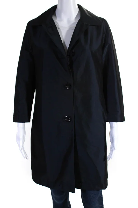 Women's faux fur coats in bright colors for a bold fashion statementHerno Womens Crew Neck Button Down Light Coat Navy Blue