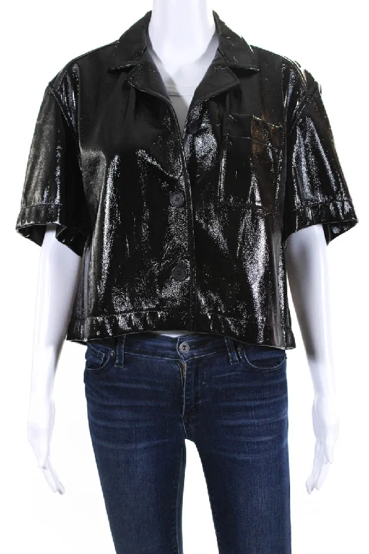 Women's waterproof parka coats with multiple pockets for practicalityMelitta Baumeister Black Patent Button-Up Shirt
