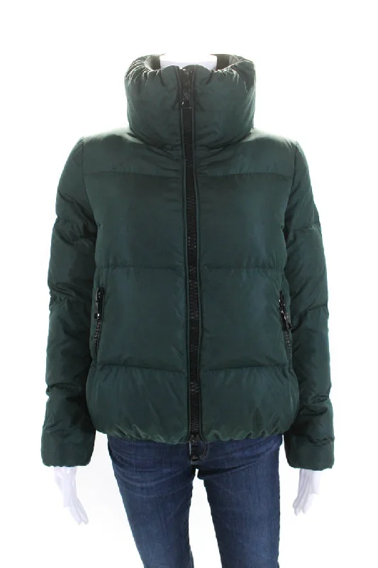 Petite women's wool blend coats with a tailored fit for a flattering silhouetteMoncler Womens Dark Green Full Zip Mock Neck Long Sleeve Puffer Coat