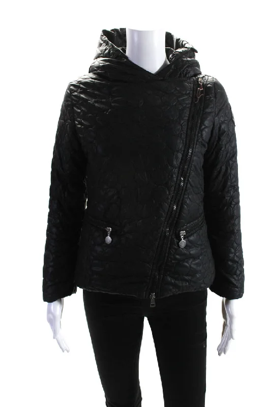 Belted women's cashmere coats in soft pastels for a luxurious feelMoncler Womens Quilted Hooded Asymmetrical Puffer Coat Black