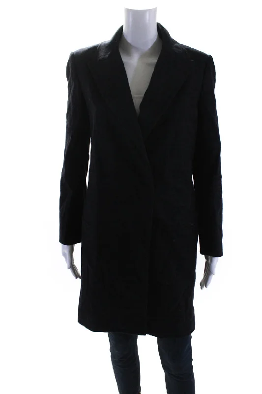 Petite women's wool blend coats with a tailored fit for a flattering silhouetteMW 10018 Womens Long Double Breasted Check Peacoat Black Wool