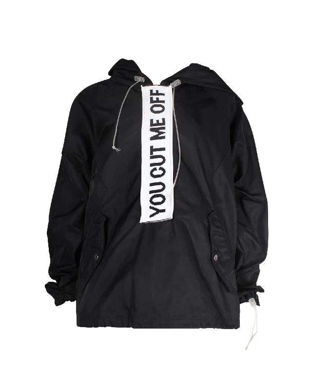 Oversized women's wool coats in a monochromatic look for a trendy outfitOff-White Anorak 'You Cut Me Off' Hooded Jacket in Black Nylon Oversized women's wool coats in a monochromatic look for a trendy outfitOff-White Anorak 'You Cut Me Off' Hooded Jacket in Black Nylon