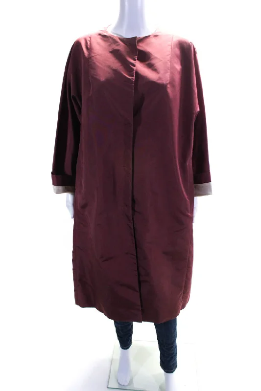 Oversized women's wool coats in a monochromatic look for a trendy outfitPrada Womens Burned Rose Crew Neck Long Sleeve Oversized Jacket