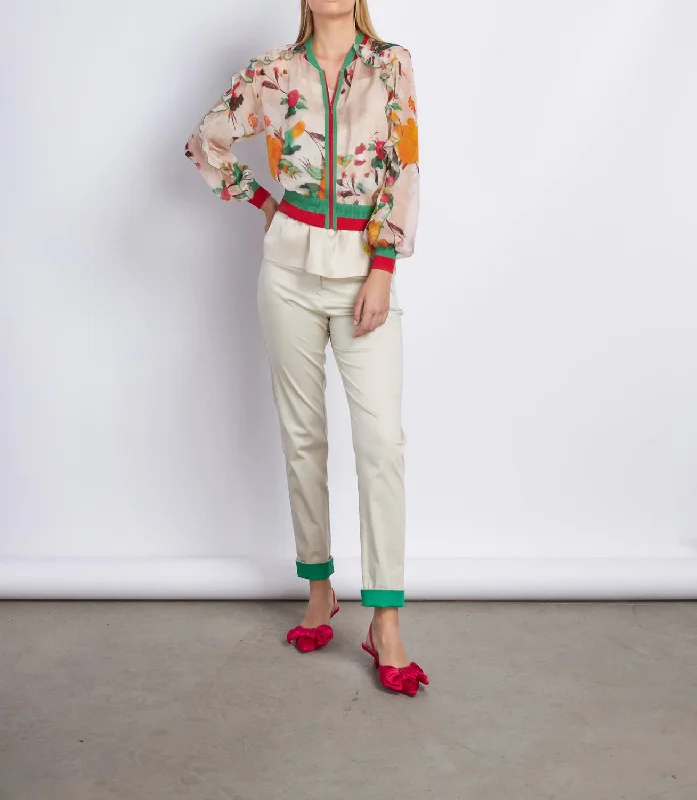 Women's cropped leather coats with silver studs for an edgy lookPrinted Jacket In Green /red