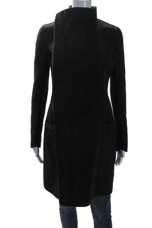 Belted women's cashmere coats in soft pastels for a luxurious feelRick Owens Womens Cashmere Asymmetrical Zipped Long Sleeve Coat Black