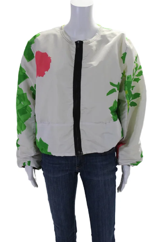 Water - resistant women's trench coats with adjustable cuffs for rainy daysRohka Womens Front Zip Abstract Cropped Summer Bomber Jacket White One