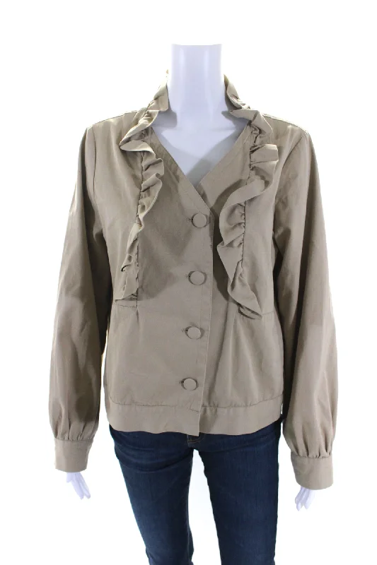 Women's faux fur coats in bright colors for a bold fashion statementSibel Saral Womens Ruffled Button Down Jacket Khaki Beige Cotton