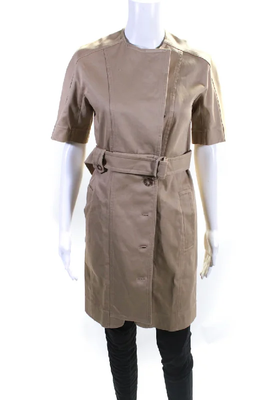 Water - resistant women's trench coats with adjustable cuffs for rainy daysSportmax Womens Cotton Button Up Belted Short Sleeve Coat Jacket Khaki