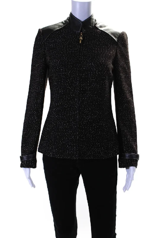 Checkered women's wool coats in a classic pattern for a timeless styleSt. John Collection By Marie Gray Womens Full Zipper Jacket Brown Wool