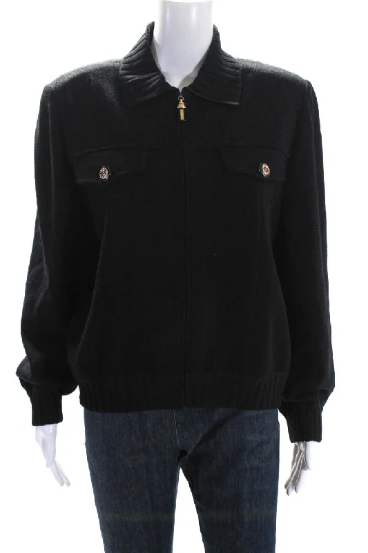 Women's pea coats with brass buttons for a nautical - inspired styleSt. John Collection By Marie Gray Womens Knitted Zipped Jacket Black