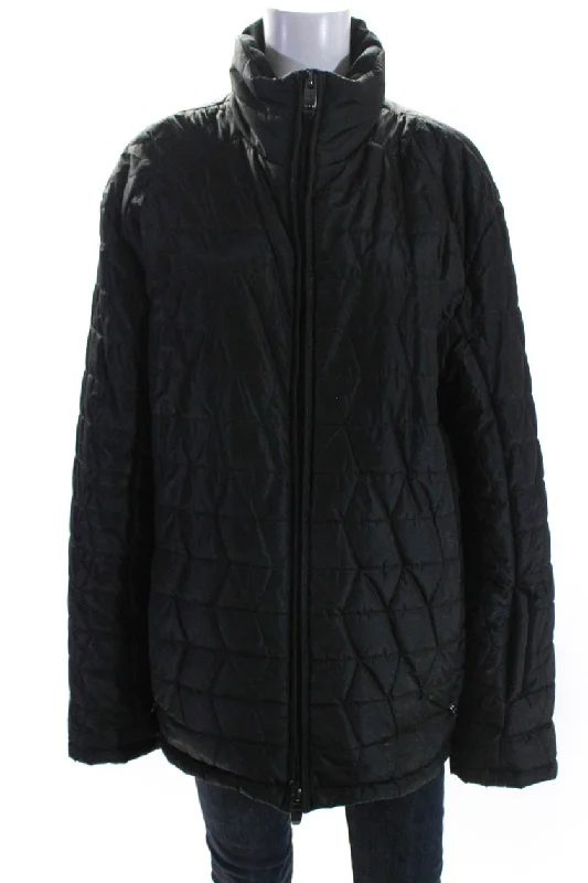 Women's cropped leather coats with silver studs for an edgy lookTumi Womens Mock Neck Full Zipper Long Sleeves Puffer Jacket Black