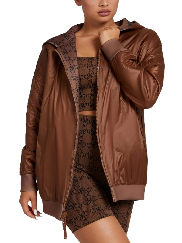 Women's cropped leather coats with silver studs for an edgy lookWomens Logo Reversible Soft Shell Jacket