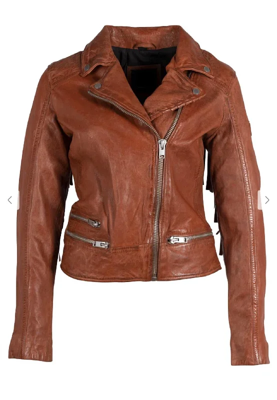 Hooded women's puffer coats in neon colors for high - visibility sportsZoe Rf In Cognac