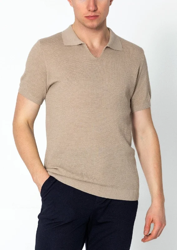 cropped women cardigan to pair with high - waisted jeansJersey Knit V-neck Polo - Stone cropped women cardigan to pair with high - waisted jeansJersey Knit V-neck Polo - Stone