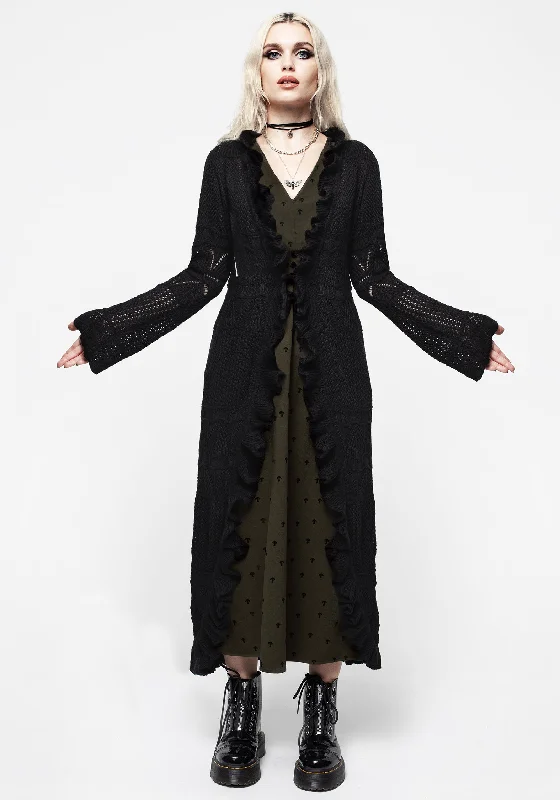 button down women cardigan with vintage buttonsAlexis Ruffle Longline Cardigan