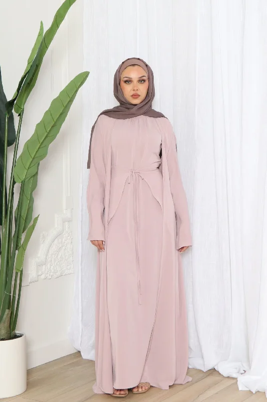 plus size women cardigan for comfortable layeringAurora Tie Abaya Set- Rose Pink
