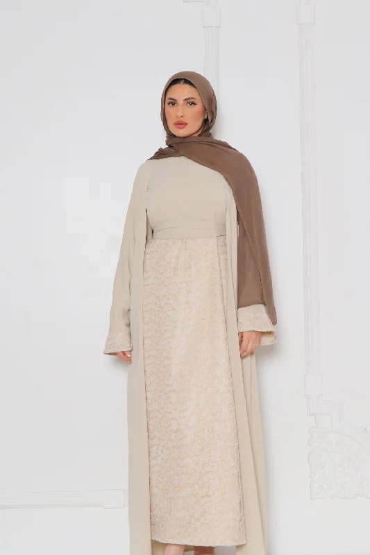 machine washable women cardigan for easy careAzra Embroidery Abaya Set- Sand