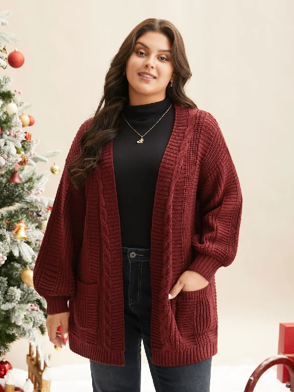 Cable Knit Ribbed Detailing Open Front Cardigan