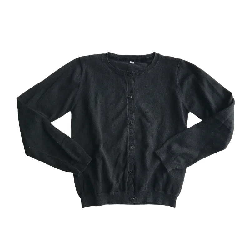 hand knitted women cardigan with artisanal charmBlack School Crewneck Cardigan