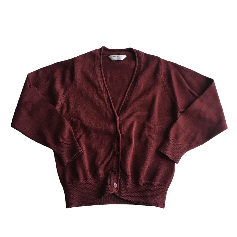 hand knitted women cardigan with artisanal charmBurgundy School V-neck Cardigan