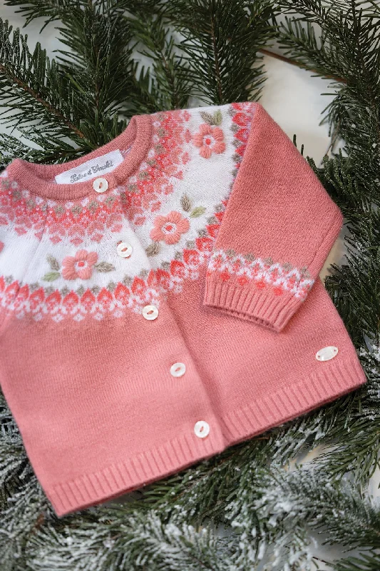 Cardigan - Rose broderie fleurs