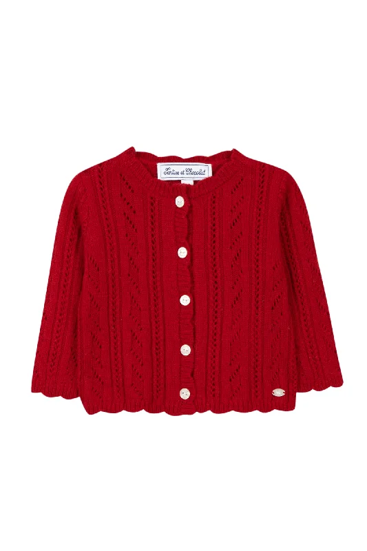 oversized women cardigan for a trendy and cozy lookCardigan - Rouge maille ajourée