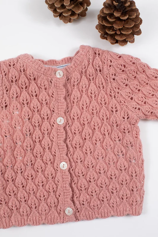 button down women cardigan with vintage buttonsCardigan - Vieux rose maille ajourée