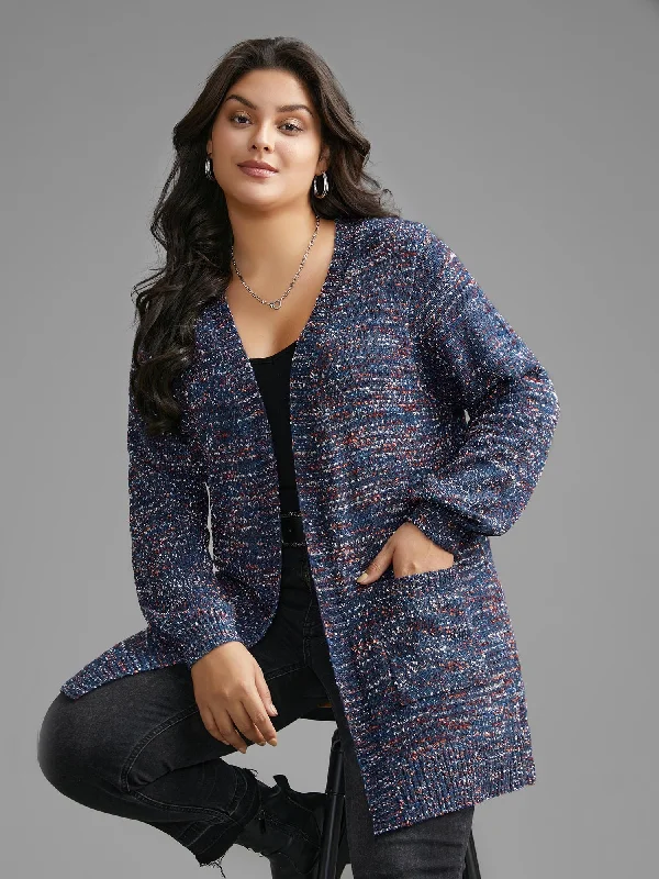 Contrast Heather Texture Patch Pocket Cardigan