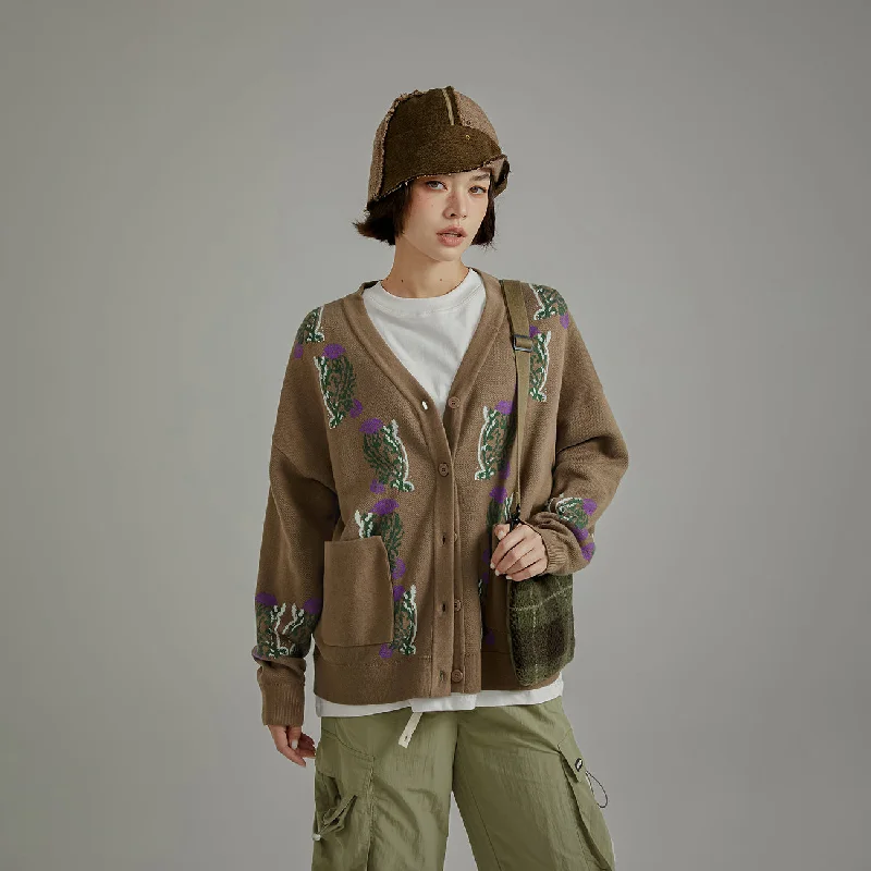 button down women cardigan with vintage buttonsVintage Flowers Loose-Fit Cardigan