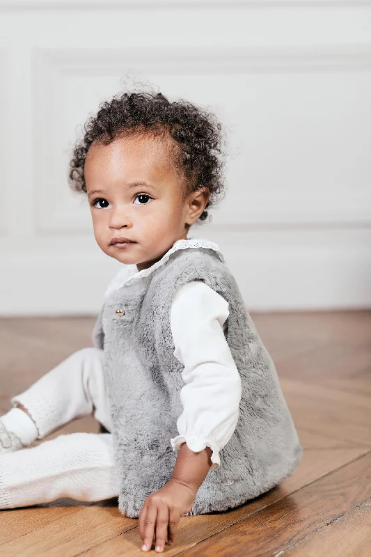 machine washable women cardigan for easy careGilet - sans manche imitation fourrure gris chiné clair machine washable women cardigan for easy careGilet - sans manche imitation fourrure gris chiné clair