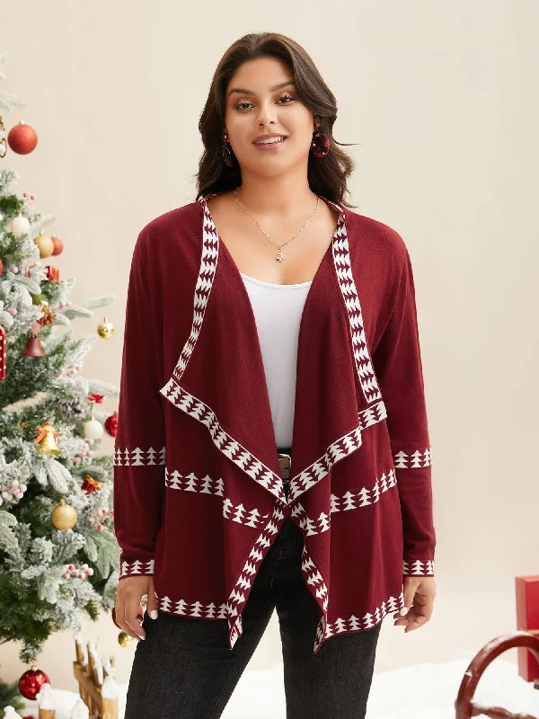 plus size women cardigan for comfortable layeringHoliday Pattern Hem Lapel Collar Knit Cardigan plus size women cardigan for comfortable layeringHoliday Pattern Hem Lapel Collar Knit Cardigan