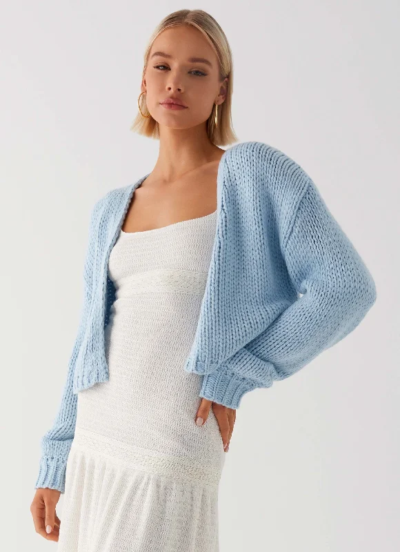 plus size women cardigan for comfortable layeringJasleen Knit Cardigan - Blue