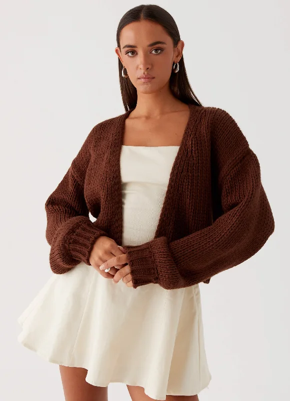 plus size women cardigan for comfortable layeringJasleen Knit Cardigan - Brown