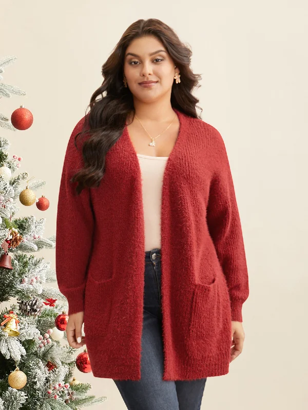 Mink-Hair Feel Pockets Open Front Cardigan